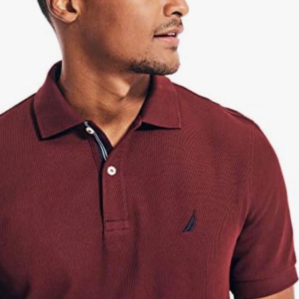 Nautica Men's Burgundy and Red Polo-shirt Classic Fit embroidered logo
